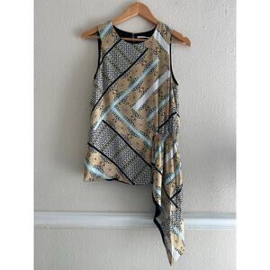 Twelve Street by Cynthia Vincent animal print geometric asymmetric blouse silk